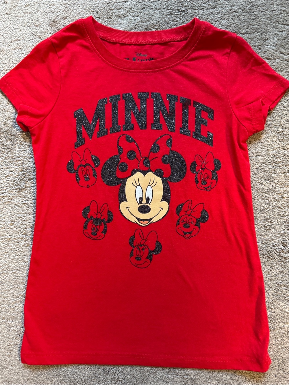 Disney Red Minnie Mouse Glitter Graphic Tee